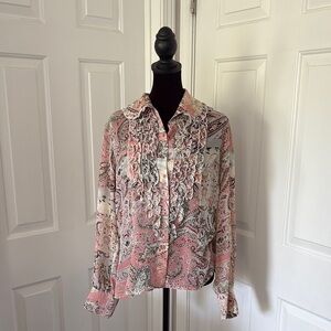 Belissimo Pastel Ruffled Button Down Blouse